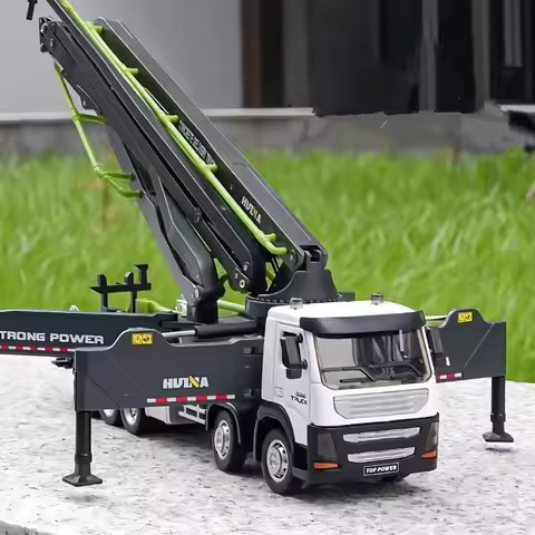 1:50 Diecast Cement Pump Truck Model Metal Concrete Conveyor Pump Truck Cement Transport Engineering
