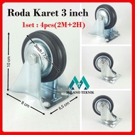 3" trolley wheels (2H+2M) 3 inch trolley cart display case rubber wheels