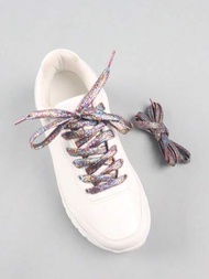 1雙彩色編織聚酯纖維多功能時尚運動鞋，帶鞋帶