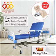 [MDA Approved] Hospital Bed 3 Function Electrical (M09) + Mattress + Dining Table + IV Pole + Ripple Mattress