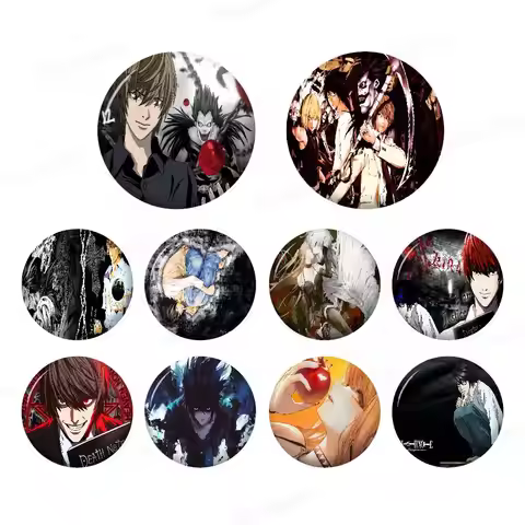 Anime Death Note DN L Classic Vintage Creative Pins Funny Faces Round Snap-in Brooch Badge Backpack