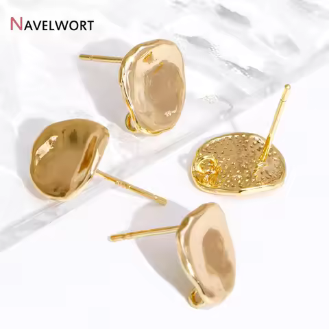 14K Gold Plated Brass Round Stud Earring With Rings,Smooth Post Earring Findings Accessories For Ear