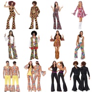 Women Men 70s Retro Disco Cosplay Costume Halloween Fancy Dress Party Hiphop Set