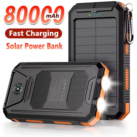 Solar Power Bank 80000mAh Portable Charging Poverbank External Battery Charger Strong Light LDE Ligh