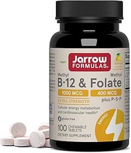 Jarrow Formulas Methyl B-12 & Methyl Folate - 100 Chewable Tablets, Lemon - Bioactive Vitamin B12 & 