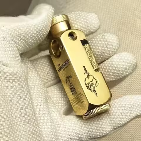 Luxury Heavy-duty Trench Shaped Brass Lighter with Laser Carved Hexagonal Patterns, Personalized Ret
