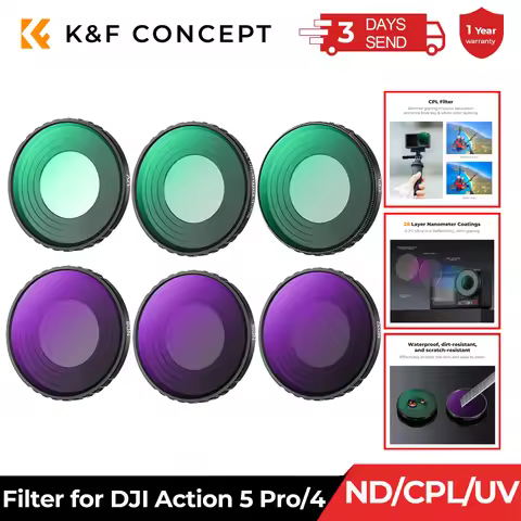 K&F Concept Drone Filter Kit for DJI Osmo Action 5 Pro/Action 4 UV CPL ND8 ND16 ND32 ND64 ND256 Blac