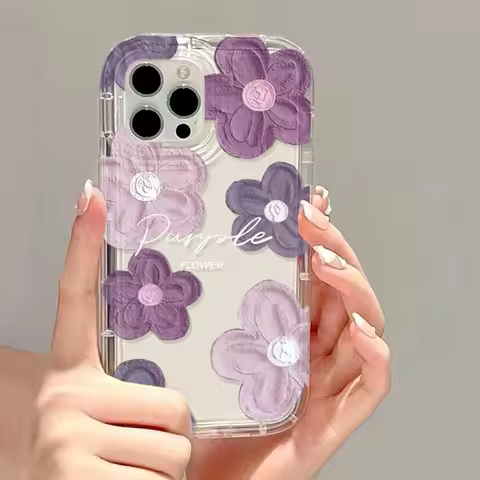 Purple Painting Flower Phone Case Suitable for iPhone 16 15 14 Pro Max 13 12 11 Pro Max 15 7 8 Plus 