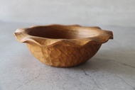 手工雕刻波浪邊沿柚木碗