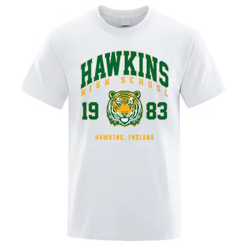 Hawkins High School 1983 Hawkins Indiana Tshirt Male Fashion O-Neck T-Shirt Hip Hop Loose Tee Clothe
