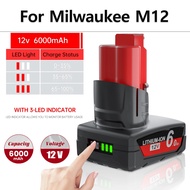 New With light For Milwaukee M12Battery6.0Ah12V Rechargeable Battery For M12Tool48-11-2402 48-11-241