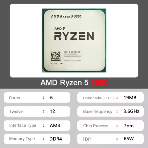 New AMD Ryzen 5 5500 R5 5500 3.6 GHz 6-Core 12-Thread CPU 7NM L3=16M 100-000000457 Socket AM4 but wi
