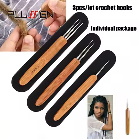 Plussign Dreadlock Crochet Hook Tool Braid Hair Dreadlocks Needle Bamboo Handle Locs Crochet Needle 