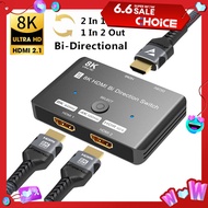 8K HDMI Splitter 1 In 2 Out 8K@60Hz 4K@120Hz HDMI 2.1 Bidirectional Switch 2 In 1 Out  Switcher Adapter For PS5  Monitor HDTV