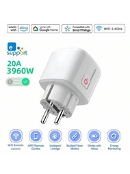 Ewelink 20a智慧型插頭wifi歐規插座,具備電源監控和定時功能,支援alexa Home Smartthimgs