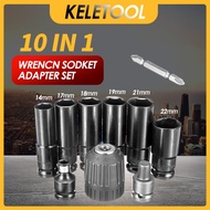 10 In 1 Drive Socket Set Short/Long Deep Sockets Socket Wrench Set 6 Point Socket Bit