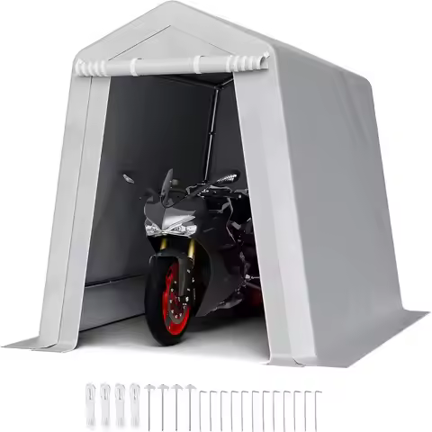 Heavy-Duty 6x8x7 Outdoor Storage Shed Tent, Waterproof Carport Garage Shelter with Roll-Up Door & Ve