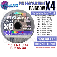Benang Pancing HAYASHI PE Line X4 Braided Multicolored Rainbow Pelangi Panjang 100 meter Connecting