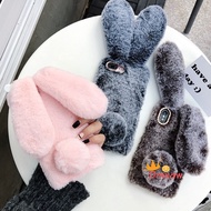 Warm Fluffy Rabbit Hair Fur Case For OPPO A3X A3 4G 5G A3 Pro A40 Realme GT7 Pro C61 Note 60 13 Pro+
