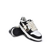 BAPE STA SK8 Low-Top Sneakers - Black & White Camouflage Leather Casual Shoes