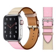 Dây Đeo Đồng Hồ Hermès Leather Single Loop Cho Apple Watch 7 6 5 4 SE Cross Stitch Color Block Dây Đ