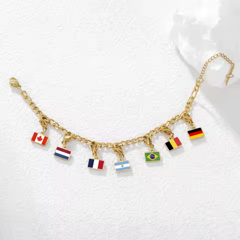 Country Flag Charm Bracelet Stainless Steel Pendants with Lobster Clasp Fashion Italy France Spain G