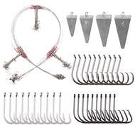 Saltwater Surf Fishing Leader Rig – 46pcs Pyramid Sinker Octopus Circle Hook Forged Hook Wire Trace 