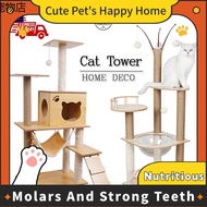 Pet toys ♝HDS Premium Large Cat Tree House Wood Cat Tower Scratch Hammock Cat Bed Cat House❃