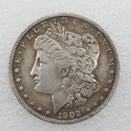 Antique Crafts 1902 Brass Material P Brass Silver Plated Morgan Silver Dollar Distressed Silver Doll