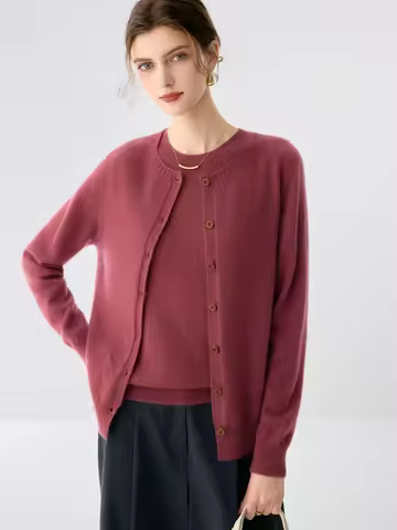 Woman Autumn Winter Cashmere O-Neck Cardigan Knitwear Casual Loose Fit Soft Knitwear Classic Round N