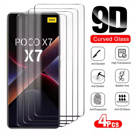 4Pcs For Xiaomi Poco X7 5G 9D Curved Glass Screen Protector Pocophone X7 Poxo Little X 7 7X PocoX7 G