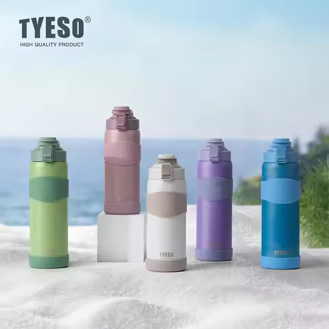 TYESO Vacuum Insulated Bottle 304 Stainless Steel Portable Sports Water Bottle with Straw for Travel