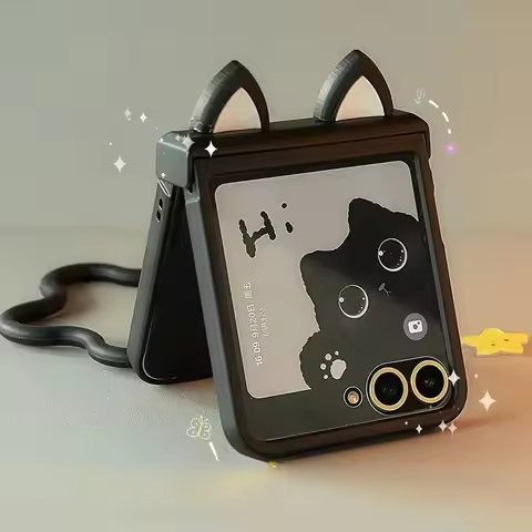 Cute Ears Hinge Phone Case For Samsung Galaxy Z Flip 3 4 5 6 7 For Motorola Razr 40 50 60 Ultra Xiao