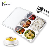 Konco 304 Stainless Steel Dish Plate  Food Container with Lid Divided Rectangle Lunchbox Food Server