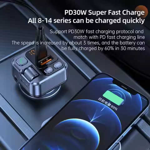 LX0E Wireless Car Bluetooth-compatible FM Transmitter MP3 USB Charging Adapter 30W