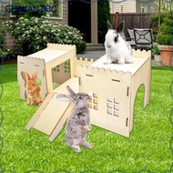 [chiwanjibc] Ventilated Small Animal Hideout Wooden Bunny House Hut for Big Rabbit Cage Outdoor Bunn