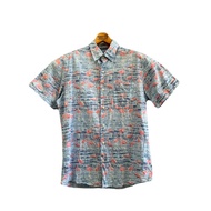 Hawaiian Shirt Chest 43 Shoulder 17.5 Length 30 Blue IZOD Brand 1 Cotton (W69) Second Hand