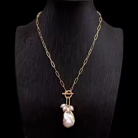 Y·YING White Keshi Pearl Pendant Gold Plated Chain Necklace Simple Gift Natural Pearl Jewelry Dropsh
