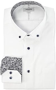 Takaku Renoma Homme Dress Shirt, Wrinkle-Resistant, Jacquard, Standard Fit, Different Fabric, Switchable, Long Sleeve, Business Shirt, Men's Shirt, White 110215721201223, 首回り37cm裄丈80cm