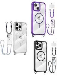 全新 iphone 14 pro max phone case 手機殼連長短掛繩 mag safe 黑色透明/透明/紫色 black clear purple