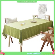 【SG】Table Cloth Washable Solid Color Tassel Cotton Linen Fabric Tablecloth Dust-Proof Cover for Kitc