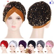 FKILLA Turban Hat Stretchy Headband Glitter Sequins Hijab Chemo Cap