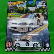 Diecast Hot Wheels Premium Boulevard 99 Honda Civic Type R (EK9) white rubber tires