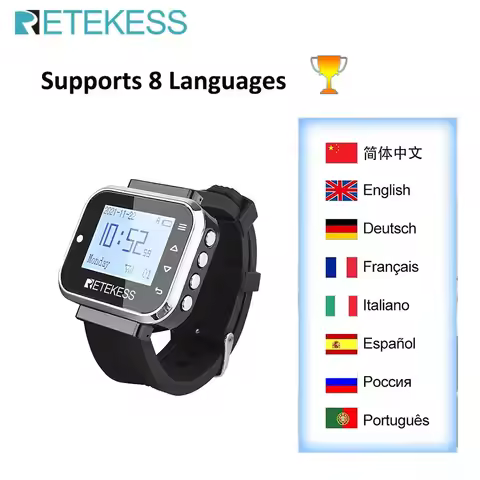 RETEKESS TD110 Wireless Restaurant Pager Waiter Watch Receiver 8 Languages 433MHz LCD Screen For Bar