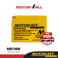 (LIMITED EDITION) MOTOBATT Quadflex MBT4BB Motorcycle Battery Premium Yuasa Replacement with AGM Tec