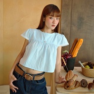 Theremin Ami blouse เสื้อครอประบายใต้อกตกแต่งลูกไม้ - Babyblue