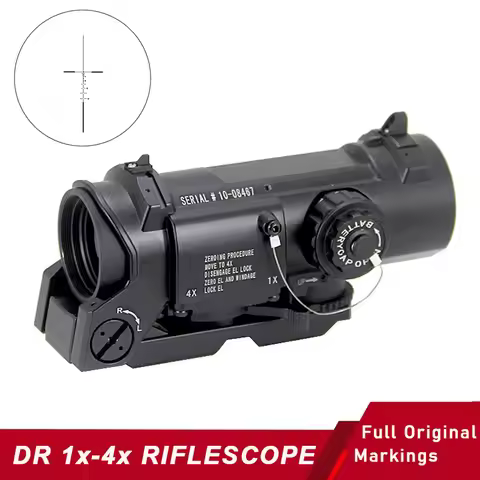 Tactical DR 1x-4x Dual Role Optics Hunting Riflescope 4x32 Red Illuminated Mil-Dot Scope Magnifier F