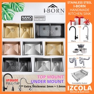 IBORN SINK NANO [FREE Tap /4 gift]100% Stainless Steel Handmade Undermount & Topmount Nano Kitchen S