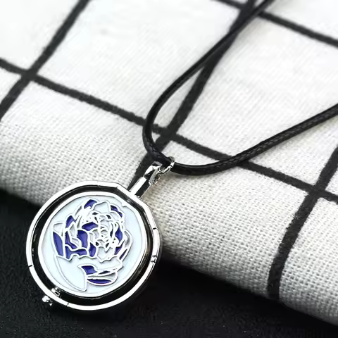 Creativity Anime Game Jinx Blue Rose Rotatable Necklace Anime Game Arcane Pendants Accessories Gifts