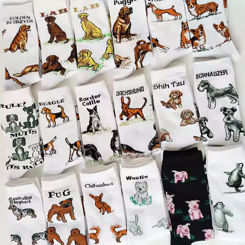 NEW Funny Women Crew Socks Border Collie Schnauzer Lab Scottie Beagle Boxer Pug Bulldog Sheltie Gold